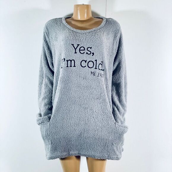 NWT Gorgeous XXL Yes, I'm cold ME 24:7 Grey/Black Sherpa Teddy Pullover Sweatshi - Picture 1 of 12